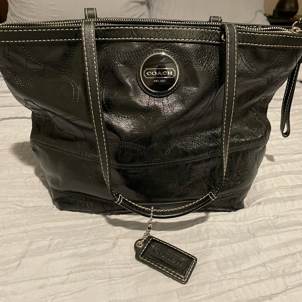 Black coach leather shoulder bag